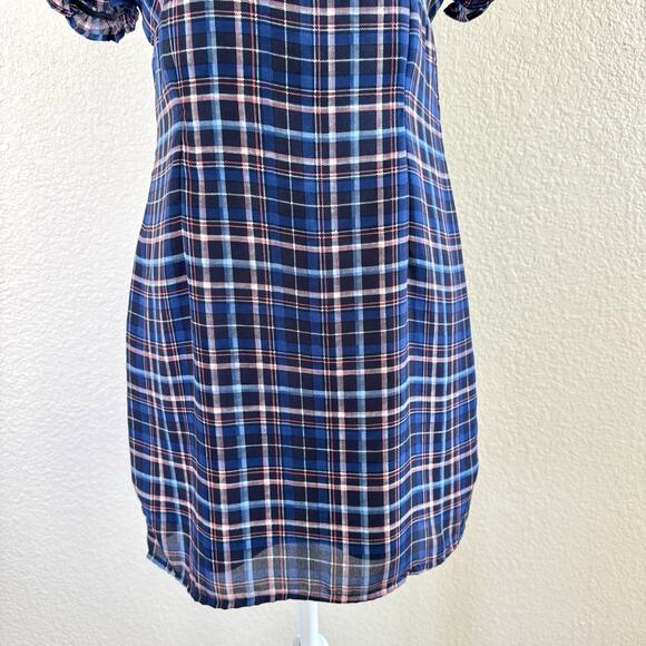 Altar'd State Britton Navy Blue Pink Puff Sleeve Plaid Summer Dress Wmn Sz Small - Picture 3 of 14